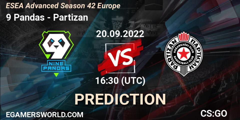 9 Pandas contre Partizan : prédiction de match. 20.09.2022 at 16:30. Counter-Strike (CS2), ESEA Season 42: Advanced Division - Europe