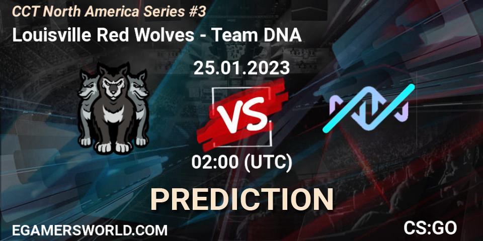 Louisville Red Wolves contre Team DNA : prédiction de match. 25.01.2023 at 02:00. Counter-Strike (CS2), CCT North America Series #3