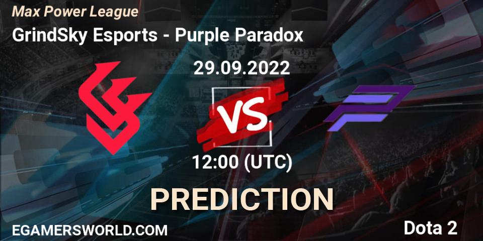 GrindSky Esports contre Purple Paradox : prédiction de match. 29.09.2022 at 12:11. Dota 2, Max Power League