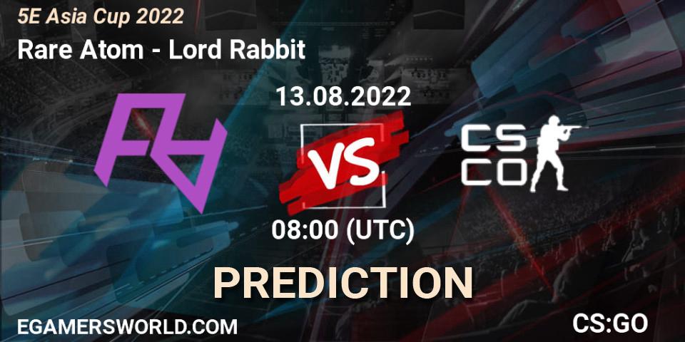 Rare Atom contre Lord Rabbit : prédiction de match. 13.08.2022 at 08:00. Counter-Strike (CS2), 5E Asia Cup 2022