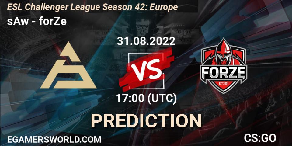 sAw contre forZe : prédiction de match. 31.08.2022 at 17:00. Counter-Strike (CS2), ESL Challenger League Season 42: Europe