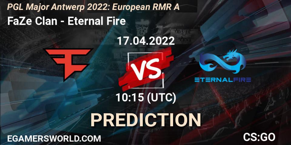 FaZe Clan contre Eternal Fire : prédiction de match. 17.04.2022 at 10:15. Counter-Strike (CS2), PGL Major Antwerp 2022: European RMR A