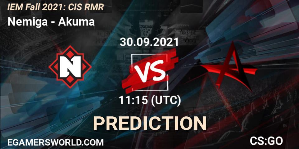 Nemiga contre Akuma : prédiction de match. 30.09.2021 at 11:20. Counter-Strike (CS2), IEM Fall 2021: CIS RMR
