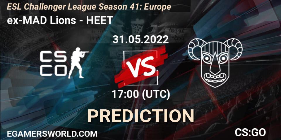 ex-MAD Lions contre HEET : prédiction de match. 31.05.2022 at 17:00. Counter-Strike (CS2), ESL Challenger League Season 41: Europe
