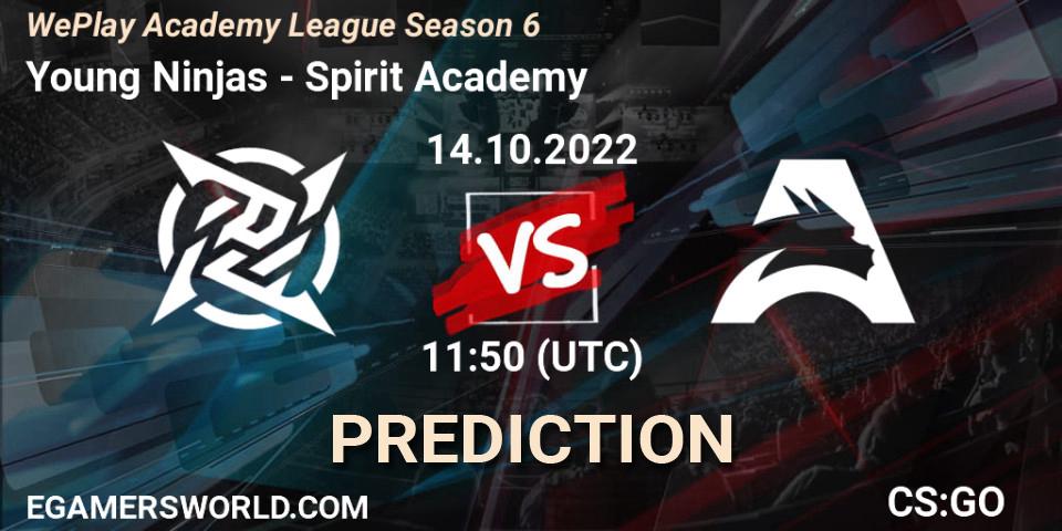 Young Ninjas contre Spirit Academy : prédiction de match. 14.10.2022 at 11:50. Counter-Strike (CS2), WePlay Academy League Season 6