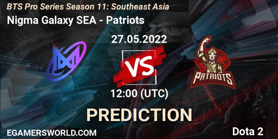 Nigma Galaxy SEA contre Patriots : prédiction de match. 30.05.2022 at 12:00. Dota 2, BTS Pro Series Season 11: Southeast Asia