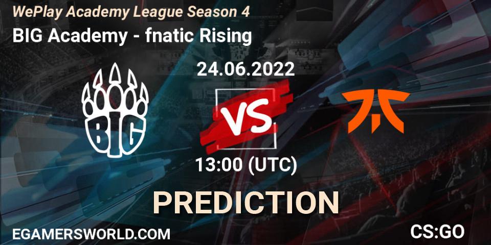 BIG Academy contre fnatic Rising : prédiction de match. 24.06.2022 at 13:10. Counter-Strike (CS2), WePlay Academy League Season 4