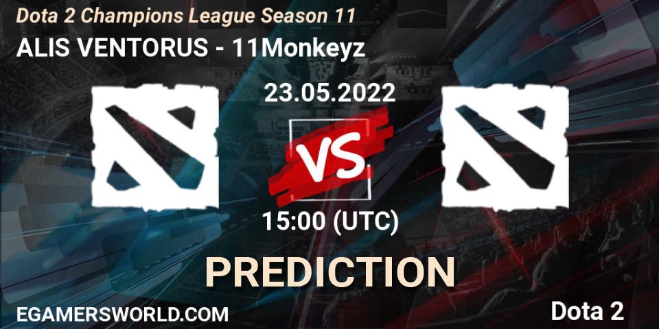 ALIS VENTORUS contre 11Monkeyz : prédiction de match. 23.05.2022 at 15:32. Dota 2, Dota 2 Champions League Season 11