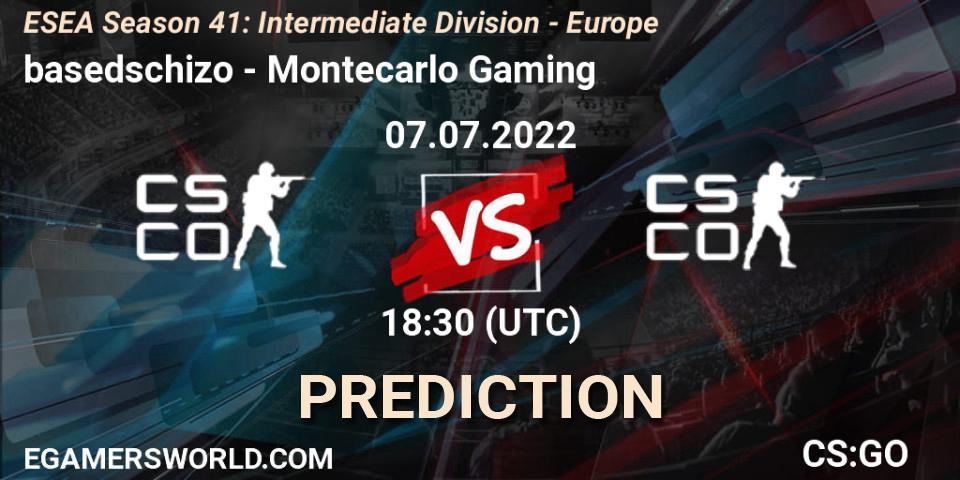 basedschizo contre Montecarlo Gaming : prédiction de match. 07.07.2022 at 18:30. Counter-Strike (CS2), ESEA Season 41: Intermediate Division - Europe