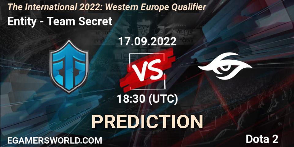 Entity contre Team Secret : prédiction de match. 17.09.2022 at 18:34. Dota 2, The International 2022: Western Europe Qualifier