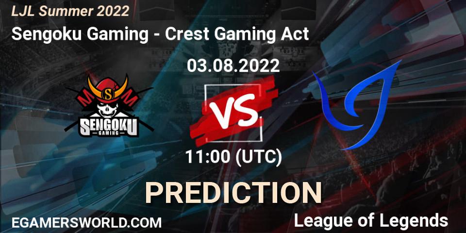 Sengoku Gaming contre Crest Gaming Act : prédiction de match. 03.08.2022 at 11:00. LoL, LJL Summer 2022