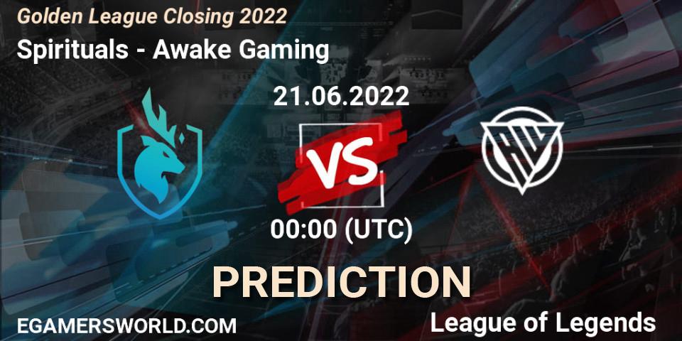 Spirituals contre Awake Gaming : prédiction de match. 21.06.2022 at 00:00. LoL, Golden League Closing 2022