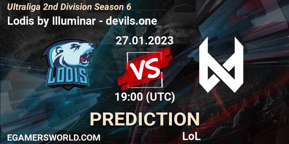 Lodis by Illuminar contre devils.one : prédiction de match. 27.01.2023 at 19:00. LoL, Ultraliga 2nd Division Season 6