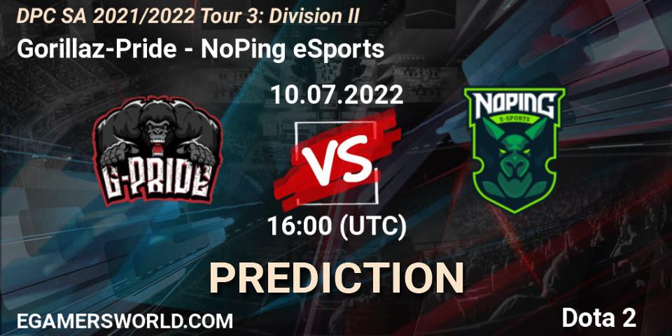 Gorillaz-Pride contre NoPing eSports : prédiction de match. 10.07.22. Dota 2, DPC SA 2021/2022 Tour 3: Division II