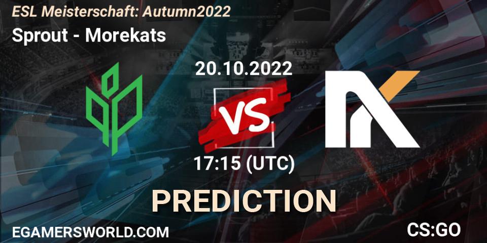 Sprout contre Morekats : prédiction de match. 24.10.2022 at 19:15. Counter-Strike (CS2), ESL Meisterschaft: Autumn 2022