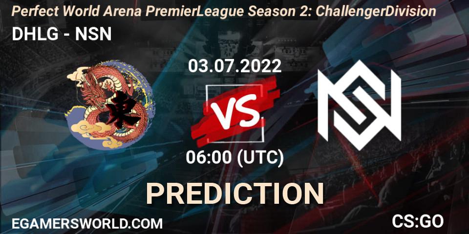 DHLG contre NSN : prédiction de match. 03.07.2022 at 06:00. Counter-Strike (CS2), Perfect World Arena Premier League Season 2: Challenger Division