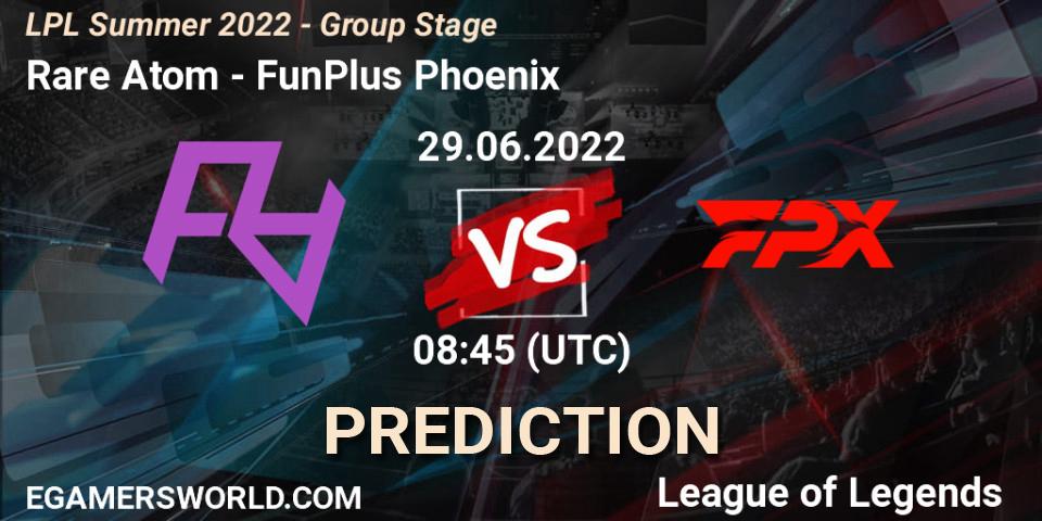Rare Atom contre FunPlus Phoenix : prédiction de match. 29.06.22. LoL, LPL Summer 2022 - Group Stage