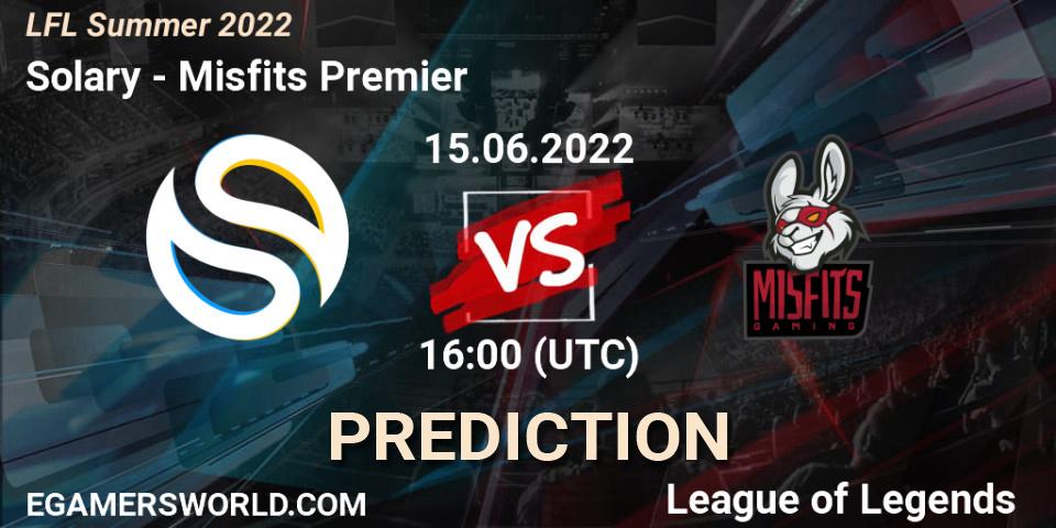 Solary contre Misfits Premier : prédiction de match. 15.06.2022 at 17:00. LoL, LFL Summer 2022