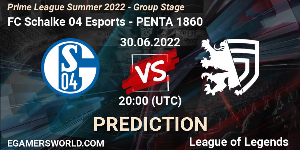 FC Schalke 04 Esports contre PENTA 1860 : prédiction de match. 30.06.2022 at 20:00. LoL, Prime League Summer 2022 - Group Stage