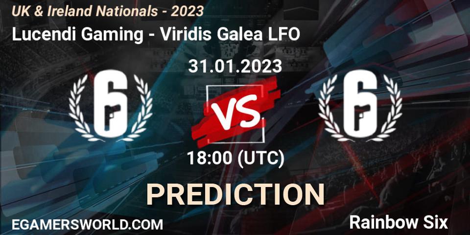 Lucendi Gaming contre Viridis Galea LFO : prédiction de match. 31.01.2023 at 18:00. Rainbow Six, UK & Ireland Nationals - 2023