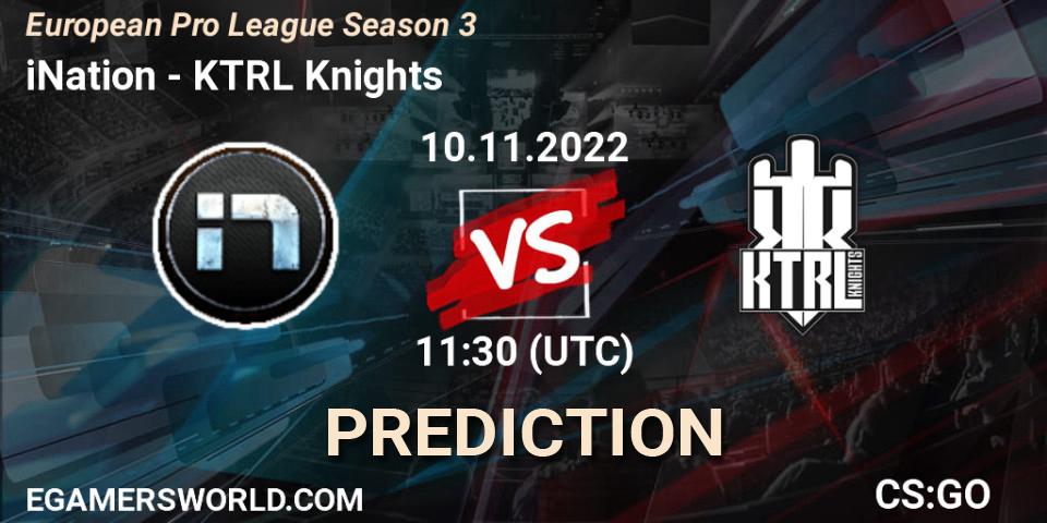 iNation contre KTRL Knights : prédiction de match. 10.11.2022 at 11:30. Counter-Strike (CS2), European Pro League Season 3