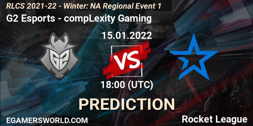 G2 Esports contre compLexity Gaming : prédiction de match. 15.01.2022 at 18:00. Rocket League, RLCS 2021-22 - Winter: NA Regional Event 1