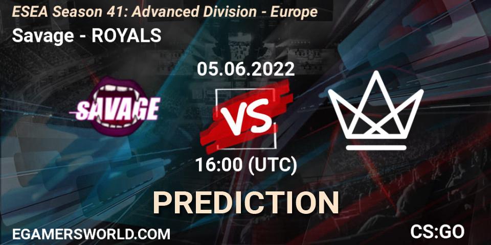 Savage contre ROYALS : prédiction de match. 05.06.2022 at 16:00. Counter-Strike (CS2), ESEA Season 41: Advanced Division - Europe