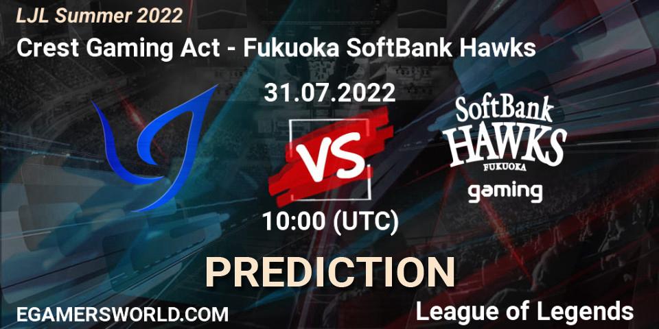 Crest Gaming Act contre Fukuoka SoftBank Hawks : prédiction de match. 31.07.22. LoL, LJL Summer 2022