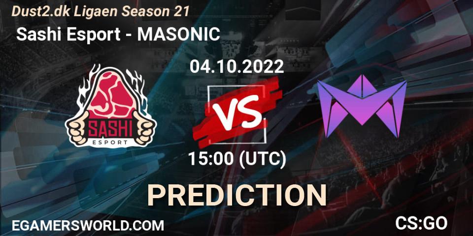 Sashi Esport contre MASONIC : prédiction de match. 04.10.2022 at 16:00. Counter-Strike (CS2), Dust2.dk Ligaen Season 21