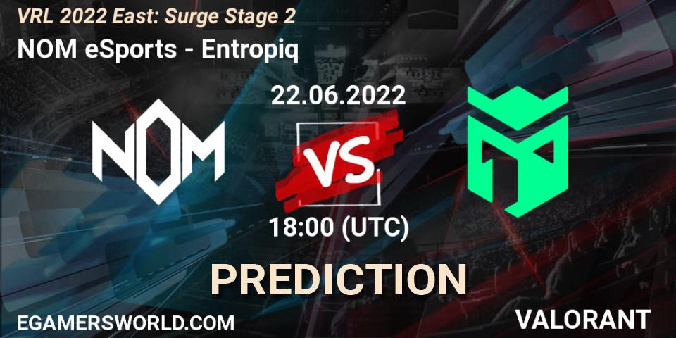 NOM eSports contre Entropiq : prédiction de match. 22.06.2022 at 18:10. VALORANT, VRL 2022 East: Surge Stage 2