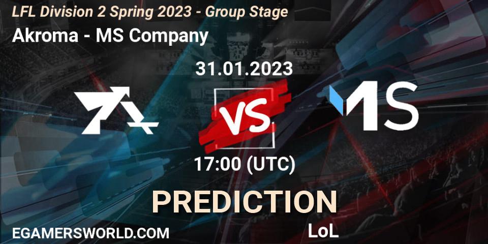 Akroma contre MS Company : prédiction de match. 31.01.23. LoL, LFL Division 2 Spring 2023 - Group Stage