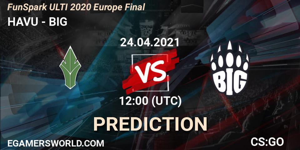 HAVU contre BIG : prédiction de match. 24.04.2021 at 12:00. Counter-Strike (CS2), Funspark ULTI 2020 Finals