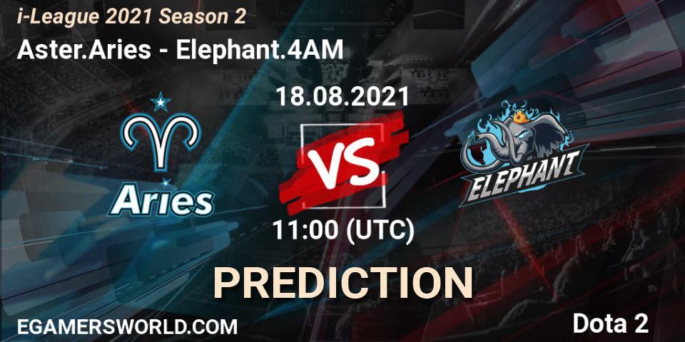 Aster.Aries contre Elephant.4AM : prédiction de match. 27.08.2021 at 05:06. Dota 2, i-League 2021 Season 2