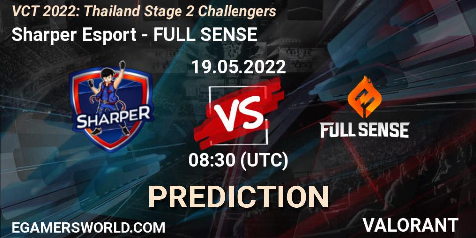 Sharper Esport contre FULL SENSE : prédiction de match. 19.05.2022 at 08:30. VALORANT, VCT 2022: Thailand Stage 2 Challengers
