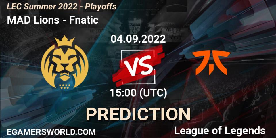 MAD Lions contre Fnatic : prédiction de match. 04.09.2022 at 15:00. LoL, LEC Summer 2022 - Playoffs