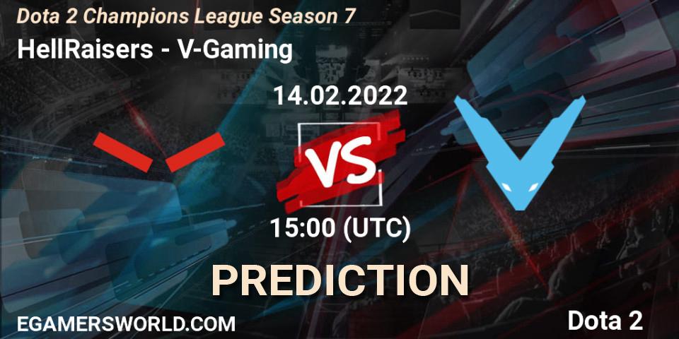 HellRaisers contre V-Gaming : prédiction de match. 14.02.2022 at 15:00. Dota 2, Dota 2 Champions League 2022 Season 7