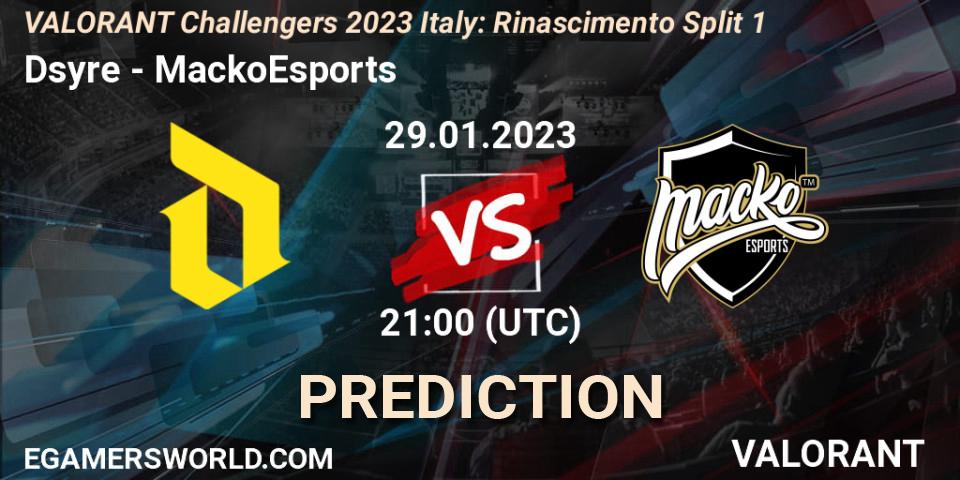 Dsyre contre MackoEsports : prédiction de match. 29.01.23. VALORANT, VALORANT Challengers 2023 Italy: Rinascimento Split 1