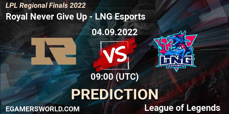 Royal Never Give Up contre LNG Esports : prédiction de match. 04.09.22. LoL, LPL Regional Finals 2022