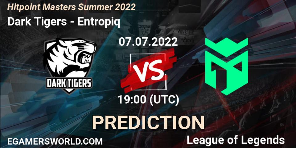 Dark Tigers contre Entropiq : prédiction de match. 07.07.2022 at 19:10. LoL, Hitpoint Masters Summer 2022