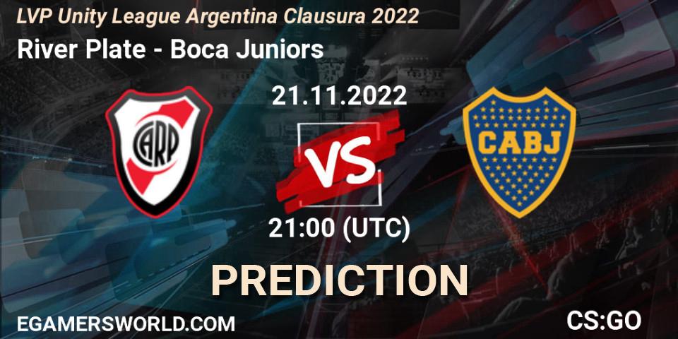 River Plate contre Boca Juniors : prédiction de match. 21.11.2022 at 21:00. Counter-Strike (CS2), LVP Unity League Argentina Clausura 2022