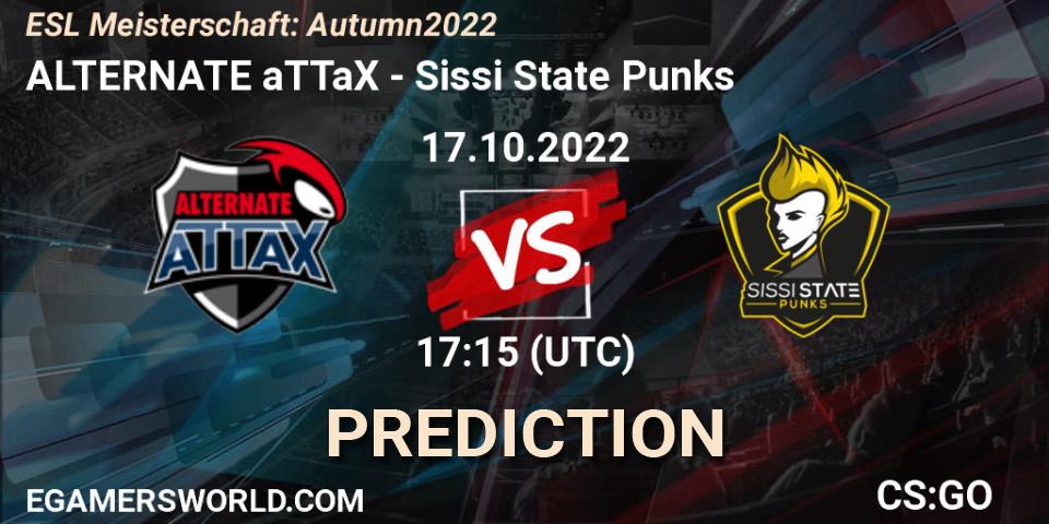 ALTERNATE aTTaX contre Sissi State Punks : prédiction de match. 17.10.2022 at 17:15. Counter-Strike (CS2), ESL Meisterschaft: Autumn 2022
