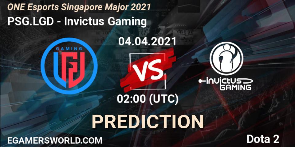 PSG.LGD contre Invictus Gaming : prédiction de match. 04.04.2021 at 02:00. Dota 2, ONE Esports Singapore Major 2021