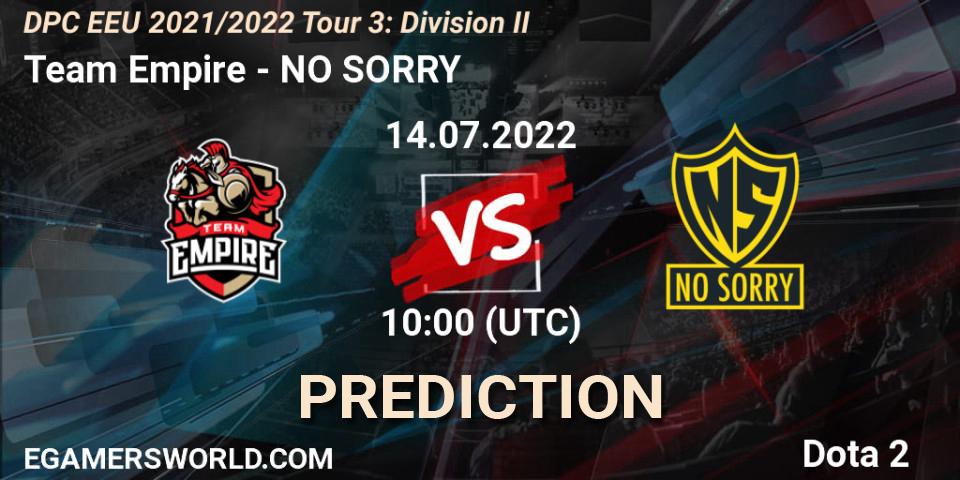 Team Empire contre NO SORRY : prédiction de match. 14.07.22. Dota 2, DPC EEU 2021/2022 Tour 3: Division II