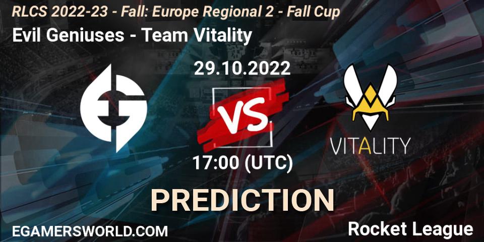 Evil Geniuses contre Team Vitality : prédiction de match. 29.10.22. Rocket League, RLCS 2022-23 - Fall: Europe Regional 2 - Fall Cup
