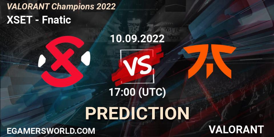 XSET contre Fnatic : prédiction de match. 10.09.2022 at 18:00. VALORANT, VALORANT Champions 2022