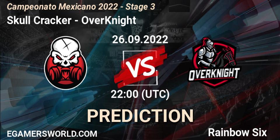 Skull Cracker contre OverKnight : prédiction de match. 26.09.2022 at 22:00. Rainbow Six, Campeonato Mexicano 2022 - Stage 3