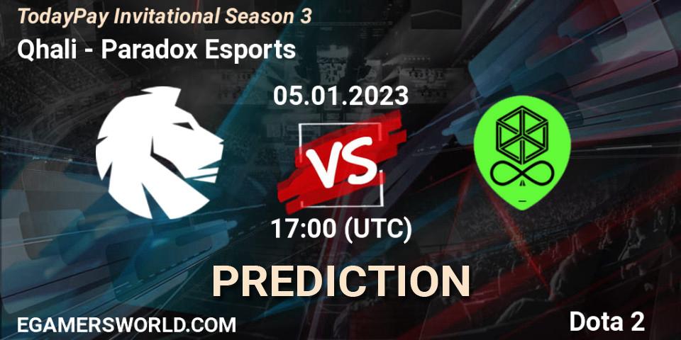 Qhali contre Paradox Esports : prédiction de match. 05.01.2023 at 17:02. Dota 2, TodayPay Invitational Season 3