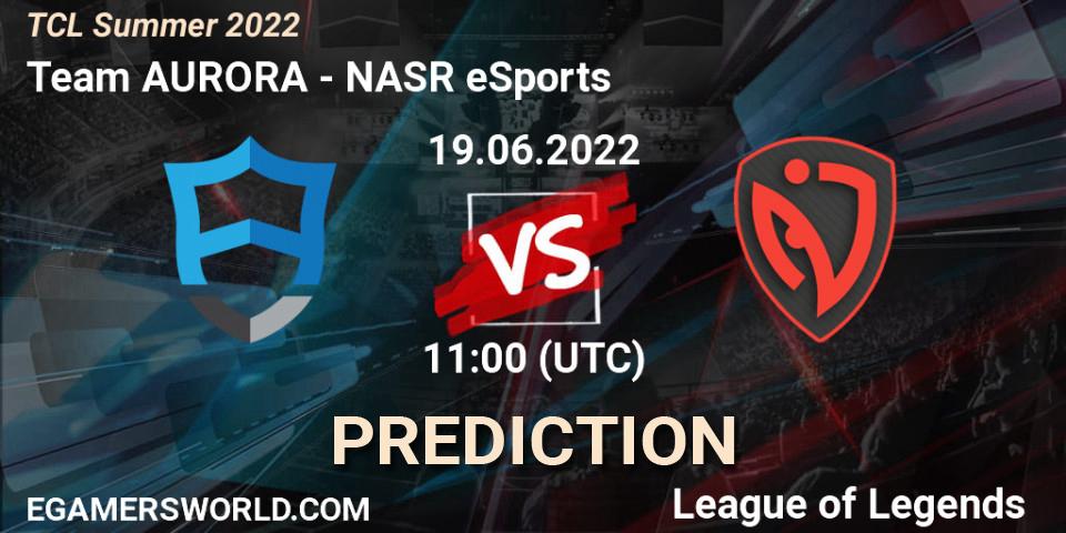 Team AURORA contre NASR eSports : prédiction de match. 19.06.2022 at 11:00. LoL, TCL Summer 2022