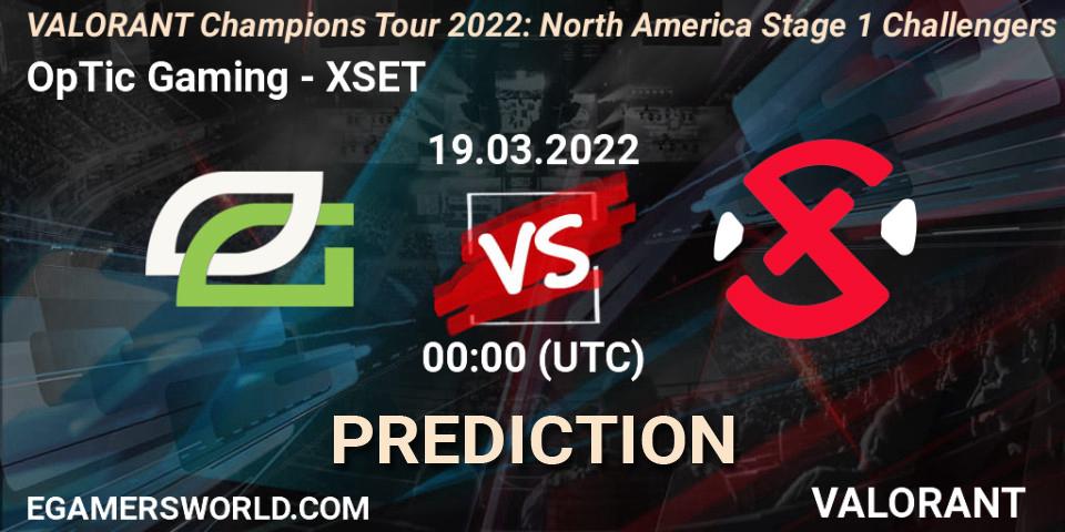 OpTic Gaming contre XSET : prédiction de match. 17.03.2022 at 23:45. VALORANT, VCT 2022: North America Stage 1 Challengers