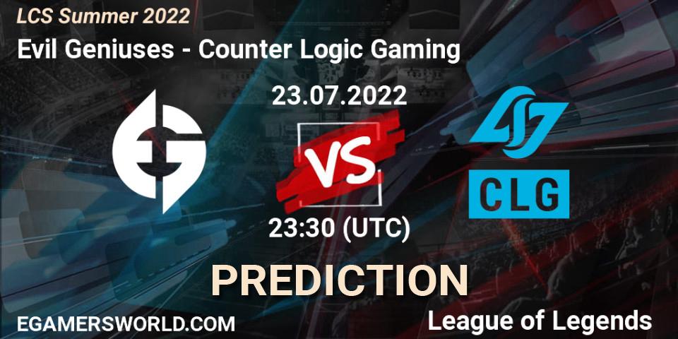 Evil Geniuses contre Counter Logic Gaming : prédiction de match. 23.07.22. LoL, LCS Summer 2022